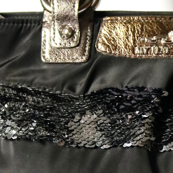 My Flat In London 'Brighton' Black Silver Sequin Shoulder Bag Purse Leather - Picture 3 of 13